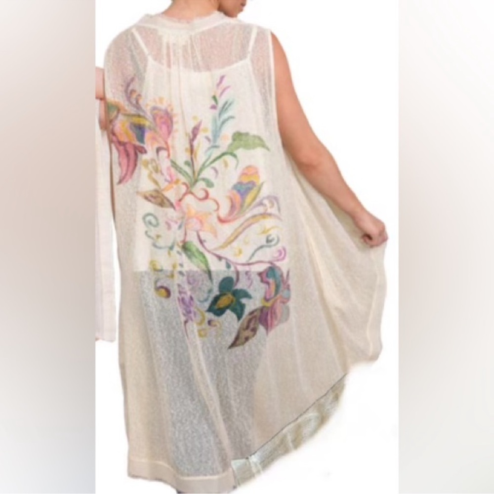 Paper Lace | Boho HandPainted Graphic Burlap Style Duster Vest